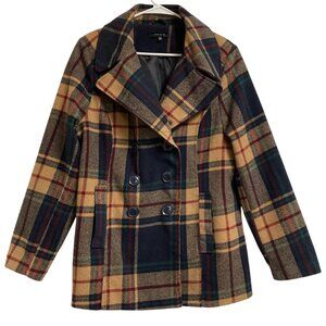 Women's LARRY LEVINE Double Breasted Plaid Pea Coat Size Large